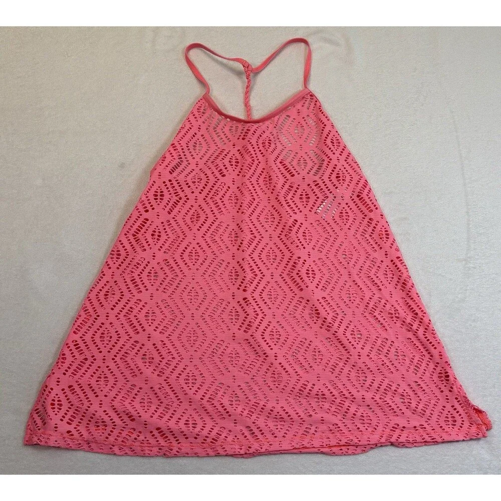 Gossip Girl L 14/16 Coral Pink Crochet Swim Cover Up Racerback Beach Dress